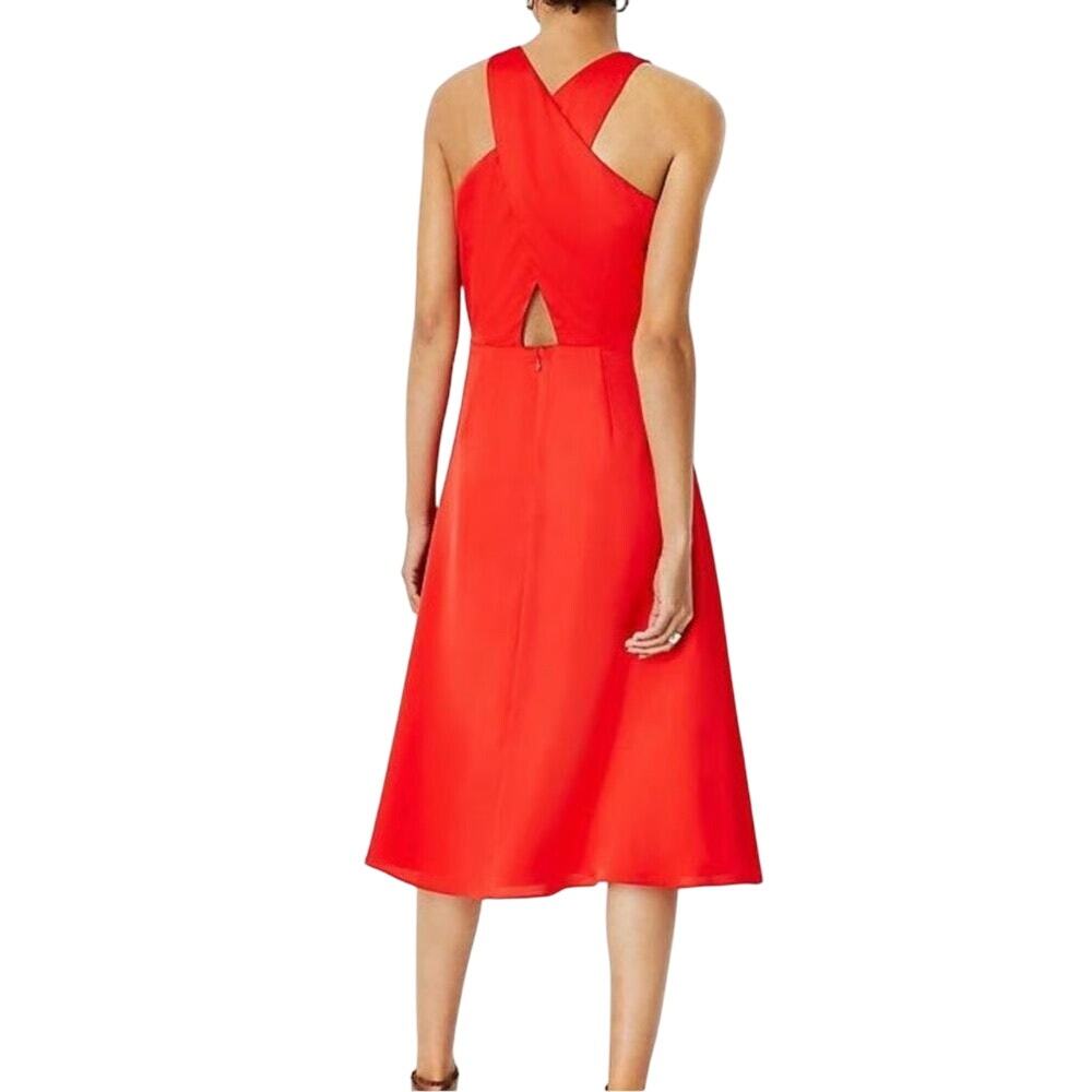 Ann Taylor NWT Red Satin Criss Cross Back Fit & Flare Midi Cocktail Dress